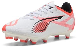 Puma, Men's, Ultra 5 Play Firm, Artificial Ground Soccer Cleats, Puma White-Puma Black-Glowing Red, 10