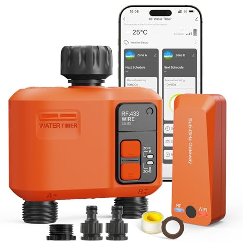 XinFuture Smart WLAN Bewässerungscomputer 2 Ausgänge mit 300 Meter RF,WiFi Super-Abdeckung,Bewässerungssystem Garten mit Regenverzögerung, App & Sprachsteuerung,Wasser Zeitschaltuhr Automatischem