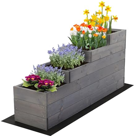 MODO24 Hochbeet Holz, 4-stufiger Pflanzkasten, Blumenkasten, Gemüsebeet, Kräuterbeet, Anzuchtset, Anzuchtkasten, mit Gartenvlies als Unterlage und Schrauben, Abmessungen 54x30x120 cm, Farbe: Grau