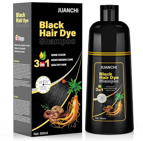 Shampoo Tintura per Capelli Nero 3 in 1, Shampoo Tintura per Capelli Nero per Coprire i Grigi, Naturale per Grigi per Donne e Uomini, 500ML (16,90 oz)