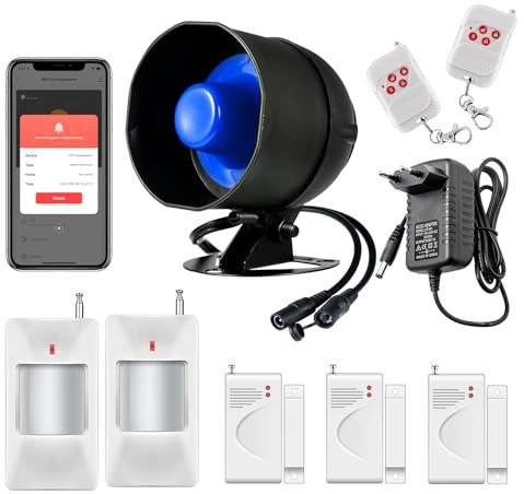 Alarme Maison sans Fil 2.4GHz WiFi 115dB Kits de Sécurité pour la Maison Extérieure étanche avec Télécommandes et Alarme de Porte et de Fenêtre, 9 Pièces Kit Alarme Sonnette pour Porte Garage Magasin
