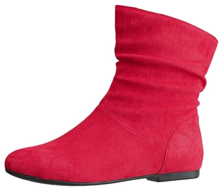 2026 - Botines para mujer, botines casuales para mujer, botas cómodas de tacón bajo punta cerrada para uso diario en invierno con jeans, rojo, 39 EU