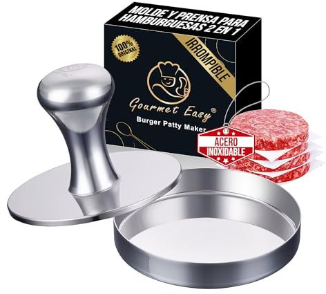 2-in-1 Smash Burger Press & Patty Maker, Heavy Duty Premium Stainless Steel Hamburger Helper, Easy-Clean Design, Hamburger Press with Patty Liner, Mirror Polished Burger Mold, Dishwasher Safe
