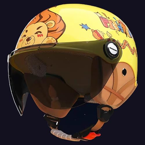 Casque De Moto Demi-Jet pour Enfants, Casque De Cyclomoteur avec Visière, Casque Jet pour Enfants De 3 À 12 Ans (Garçons Et Filles), Casque De Scooter Homologué ECE 22.06 E,45-55cm