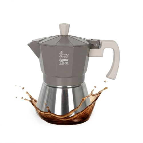INDE SANTA CLARA | Cafetera Italiana Moka Nordkitch 3 Tazas 150 ml, Cuerpo de Aluminio y Base de Acero Inoxidable, Apta para Inducción y Todo Tipo de Fuegos, Asa Soft Touch