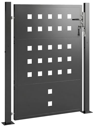Outsunny Cancello da giardino in acciaio zincato, porta da giardino con maniglia, serratura a 3 chiavi con serratura, 105 x 130 cm, cancello da giardino per recinzione, grigio scuro