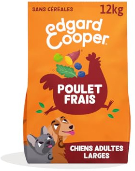 Edgard & Cooper Croquettes Chien Sans Céréales Pour Chiens Adultes Large (12kg), Poulet Frais, Teneur En Fibres Equilibrée Pour Ventres Heureux, Recette Naturelle, Jamais De Farine Animale