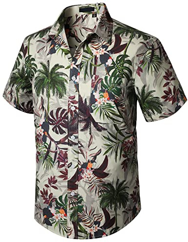 Enlision Camicia Hawaiana Uomo Estiva Manica Corta Fantasia Hawaiane Palme Camicia Jungle Uomo Estiva con Tasca Frontale da Estate Vacanza Festival Colorato XL