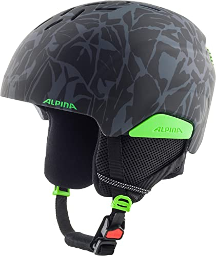 ALPINA PIZI - Leichter, bruchfester & individuell anpassbarer Skihelm für Kinder, mit abnehmbaren Ohrenpolstern - Black-Green camo matt - S (46-51 cm)