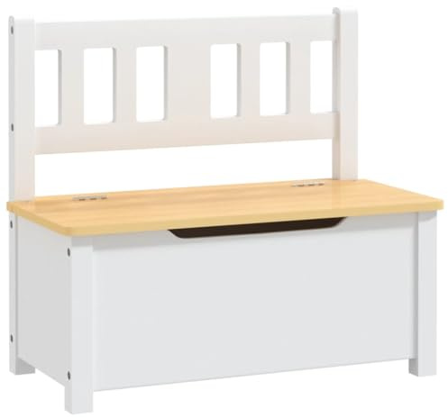 vidaXL Banc de Rangement pour Enfants Coffre de Rangement Banc de Stockage Chambre à Coucher Maison Intérieur Blanc et Beige 60x30x55 cm MDF