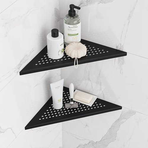 Neodrain Etagère de Douche d'angle sans Percage Acier Inoxydable 304 Étagère de Salle de Bain de Savon Shampooing 25 cm 2 Pièces, Noir
