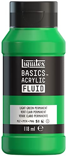 Liquitex 8870406 Basics Fluid Acrylfarbe mit fließender Konsiszenz, schnell trocknend, lichtecht, wasserfest, auf Wasserbasis, 118ml Flasche - Hellgrün Permanent