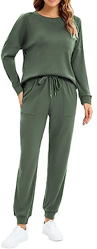 Jhsnjnr Women's Loungewear Long Sleeve Pyjamas Casual Tracksuit Sets Two Piece Outfits Green