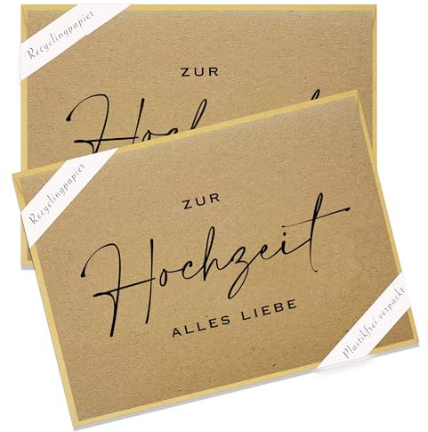 2 x Natur Geburtstagskarte aus recyceltem Karton mit Umschlägen - Karte zum Geburtstag (Hochzeit)
