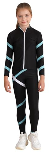 HULIJA Mädchen Sport Kleidung Set Langarm Eiskunstklauf Jacke mit Reißverschluss + Eislaufhose Eiskunstlauf Anzug Trainingsanzug Gymnastik A Hellblau 158-164