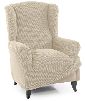 FAVERTI® Funda Super Elástica Sillón Orejero 1 Plaza 70 a 100 cm | Modelo NOVELE | Beige | Protector de Calidad de Tejido Jacquard Tacto algodón | Protector Sillón orejero