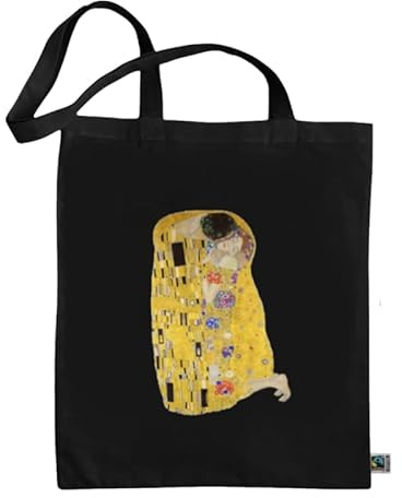 rainUP Klassisk tygväska med konstfärger i 100 % bomull miljövänlig Fairtrade Fairtrade - Exklusiv och hållbar design, perfekt för shopping och daglig användning, Kyssen - Klimt, 38 x 42 cm