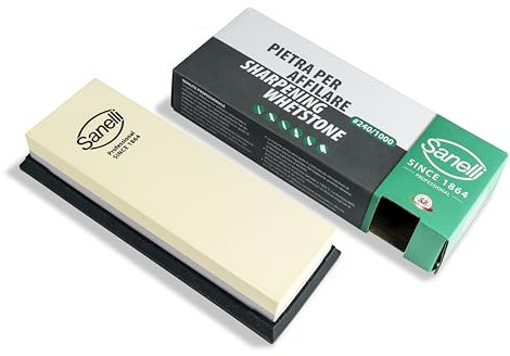 Sanelli, Piedra afiladora profesional, combinada: grano bruto #240 y grano medio #1000, ideal para afilar cuchillos de cocina y al aire libre