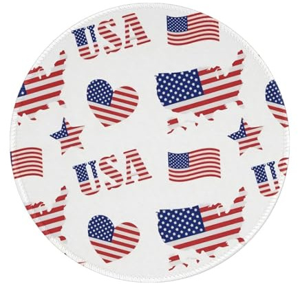 Woyaba Cool Heart Stars and map of American USA Flag American Flag Mouse pad,Gaming Mouse pad Small Non-Slip Round Mouse Pads for Wireless Mouse,Laptop,Desk