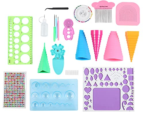 Handgefertigte 3-in-1-Quilling-Papierschablone mit Edelstahl-geflochtenem Kamm und Mehrfarbiger Perlennadel, DIY-Bastelwerkzeugset für Scrapbooking