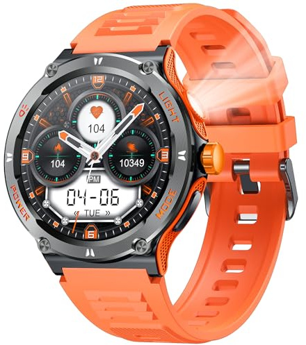 Montre Connectée Homme Sport Watch: Smartwatch Militaire avec Appels Bluetooth 1.53 Écran Ronde Montre Fitness homme avec Lampe de Poche LED Compas étanche 4ATM Smart Watch pour Android Phone iphone