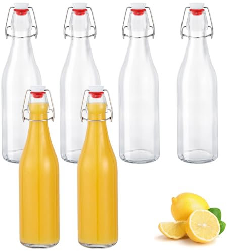 Zanfqvo 6 Botellas Cristal 500ml con Tapón Hermético, Botella Vidrio, Botella de Cristal Transparente Hermética para Bebidas, Cerveza, Aceite, Vinagre, Agua