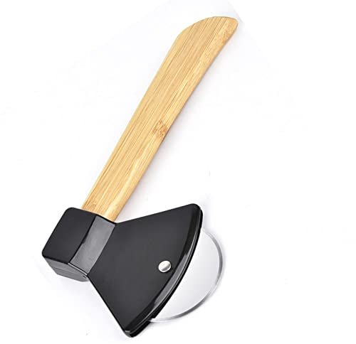 Coltello per Pizza Premium con Lama in Acciaio 430 con Copertura in PP, Tagliapizza Ad Ascia Tonda con Manico in bambù, Robusto Utensile per Tagliare la Pizza per Casa,