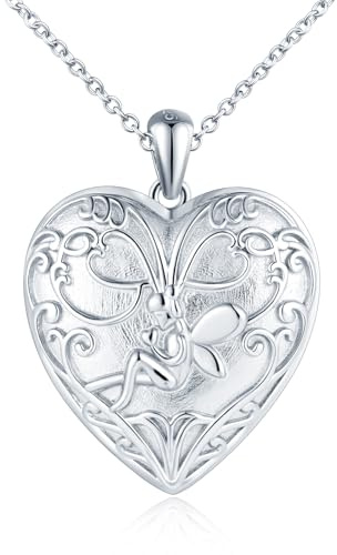 Cuore Portafoto Medaglione Collana Argento 925 Donna: Fata dei Fiori Collana di Foto Bellissimo-Ciondolo Portafoto Collane Amuleto Gioielli-Compleanno Anniversario Natale Regali per Lei Argento