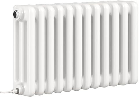 Greened House Electric 3 Column White Traditional 300h x 599w Column Radiator with PTC Element Old Cast Iron Type School Radiator (300mm H x 599mm W)