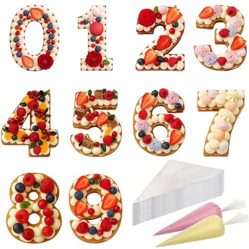 Cake Stencils - Cookie Stencil for Royal Icing, Number Templates for Buttercream Decorating, Baking Stencil, Mesh Reusable Spray Fondant Cookies, Paiting (12inch Number Stencils)