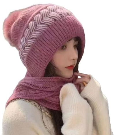 Écharpe à capuche pour femme avec protection auditive intégrée, coupe-vent, à porter pour l'hiver (rouge) chaud tricoté doux, Rouge, taille unique