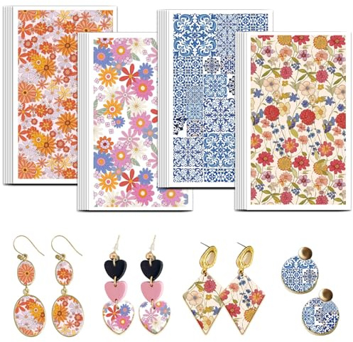 OLYCRAFT 24pz 4 Stile Carta da Trasferimento in Argilla con Fiori Bohémien Carta da Trasferimento per Piastrelle in Argilla Polimerica per Orecchini in Argille Creazione di Gioielli