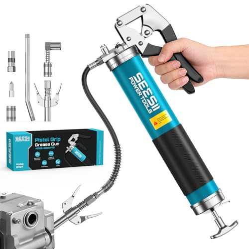 Seesii Ingrassatore Manuale 8000 PSI: Pistola per Grasso Potenziata da 400 CC con Raccordo a Sgancio Rapido, Adattatore a 90°, Tubo Flessibile e Tubo Rigido per Autoveicoli, Trattori e Imbarcazioni