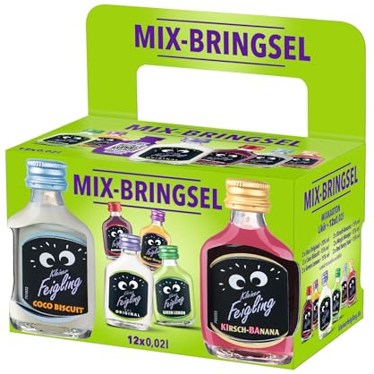 Kleiner Feigling Mix-Bringsel (12 x 20ml) – Der kultige Vodka-Schnaps in 6 fruchtigen Sorten – Frech, fruchtige Shots ideal für unterwegs im praktischen Mix-Paket – 15 % Vol.