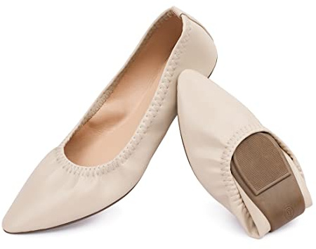 Women's Classic Ballet Flats - Slip On, Casual & Dress Shoes, Foldable for Travel & Walking, Beige (7)