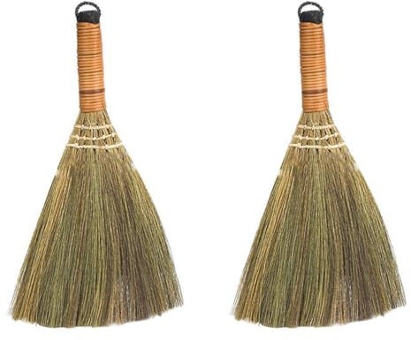 2 Stücke Mini Strohbesen Stroh Reisstrohbesen klein Handfeger Zimmerbesen Hexenbesen Tisch Krümelbürste Mehlbesen Tischkehrer Tischbürste für Broom