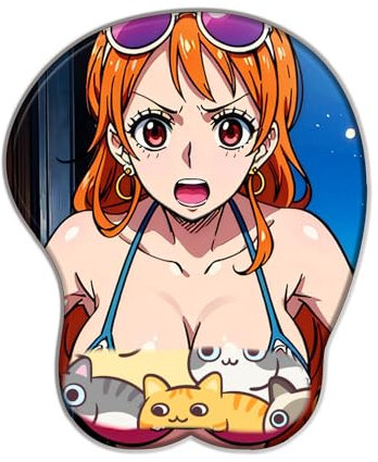 One Piece NaMi 3D Tapis de Souris Support de Poignet en Motif Dessin animé, Tapis de Souris Stéréoscopique, pour Bureau, Ordinateur Portable