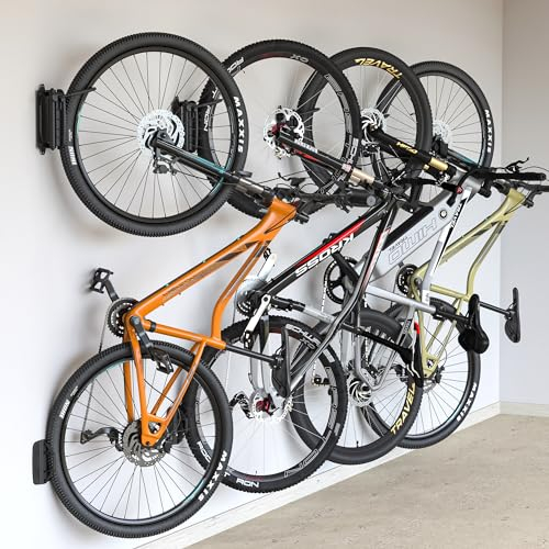 monTEK Schwenkbare Fahrrad-Wandhalterung, Fahrradaufhänger für Garage, Wandhalterung, platzsparende Wand-Fahrradhalterung, vertikaler Fahrradständer, hält bis zu 30 kg, Schwarz, 4 Stück
