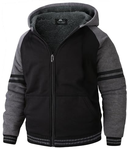 LLdress Ragazzi Giacca in Pile Cappuccio Cerniera Bambini Felpa con Maglione Caldo Calda Inverno Sudore Fodera in Pile Autunnale Pullover Ourdoor(Nero M)
