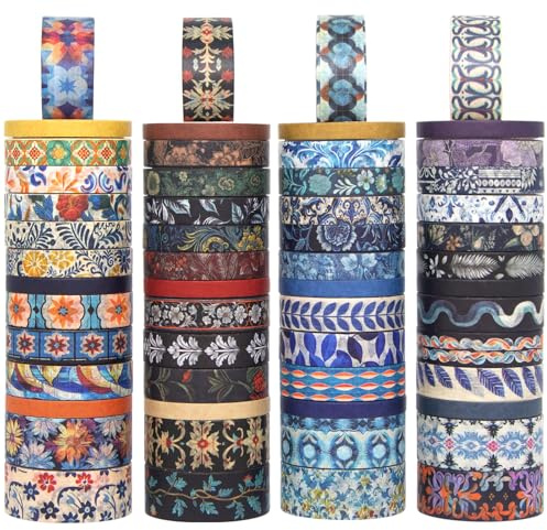 Biuunsf 44 Rollen Washi Tape Set, 10 mm und 15 mm Breites Gerastertes Farbiges Masking Tape für Scrapbooking Zubehör, DIY Crafts, Journal Zubehör, Planer, Junk Journal (Minimalist)