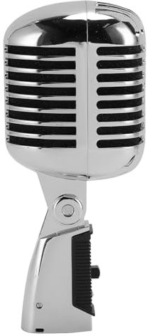 GOWENIC Micrófono Dinámico Vintage, Micrófono Clásico de Estilo Retro, Cardioide Direccional de Aleación de Zinc con Estante Giratorio Autotensor, Micrófono Vocal Dinámico Retro para