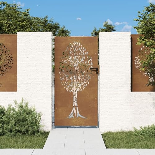 Brokky Garden Gate 85x200 cm Corten Steel Tree Design-Garden Gates High galvanised wrought iron metal swing gate