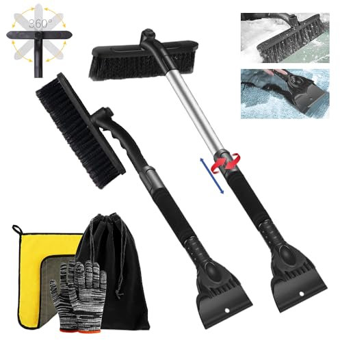 Raschiaghiaccio Per Auto Con Scopa,Scraper Di Ghiaccio Testa Girevole A 360,Raschiaghiaccio Estensibile Per Auto Spazzola Neve Staccabile,Spazzola Togli Neve Auto,Kit Rimozione Neve Ghiaccio Per Auto