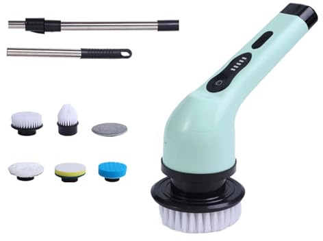Xinsheinelry Brosse à récurer électrique sans fil avec 6/9 têtes remplaçables avec poignée d'extension et brosse de nettoyage de douche
