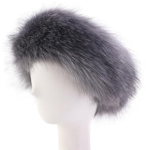 Women Faux Fur Headband Ear Muffs Winter Ear Warmer Hairband Fluffy Head Wrap for Women Winter Ski - One Size, Grey