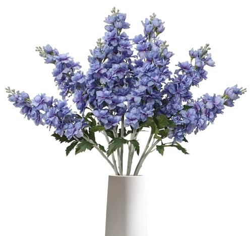 DuHouse 5 st Delphinium konstgjorda blommor riddarsporre sidenblommor falska lila hänge för bordsuppsats fest hem kök bord bröllopsdekoration (mörkviolett)