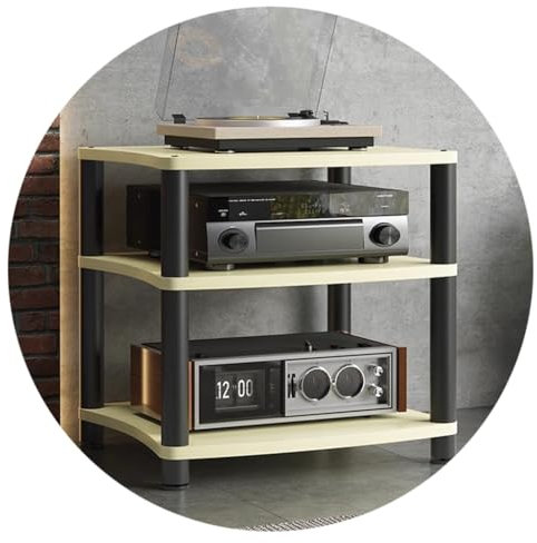 Easnuroz HiFi-Audio-Schrank HiFi Rack AV Regal 1/2/3/4-Etagen Home Entertainment Möbel Medienregale Für AV-Verstärker/Turntable/Sky Box/Xbox One/Drucker(Wooden-B,60 * 48 * 65.5cm(3Tier))