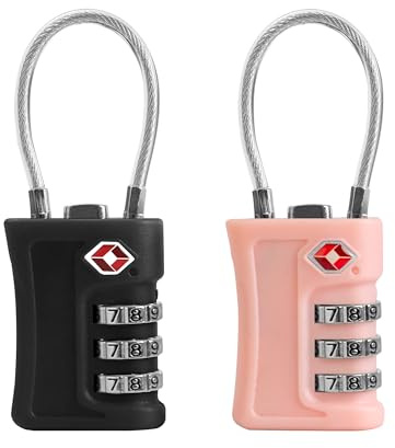 UP Security Cadenas Valise TSA Approuvés – Lot de 2, Cadenas à Code Petit Format, Serrures TSA pour Bagage, Sac à Dos, Casier, Coffre, (Noir + Rose)