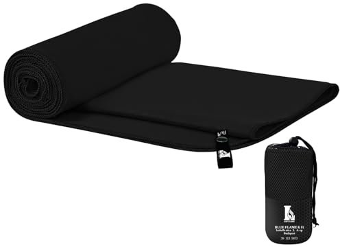 Creacloud Toalla Gimnasio Microfibra Grande/Pequeña, Absorbe al Instante, Antideslizante y Secado Rápido, Diseño Hombre/Mujer, Portátil para Deporte, Viajes y Entrenamiento (Negro, 80x40cm)