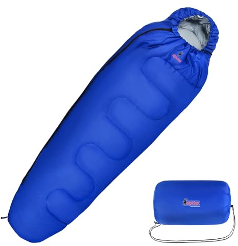 ALPIDEX Saco de Dormir Momia Invierno 225 x 80 cm - 17 Grad 400 gsm Ultraligero Compacto Resistente al Agua Frio Extremo Campismo, Color:Azul, Cremallera:Derecha